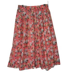 J Crew Skirt Women Size 2 Liberty Fabrics Coral Floral Pleated Midi Cottagecore